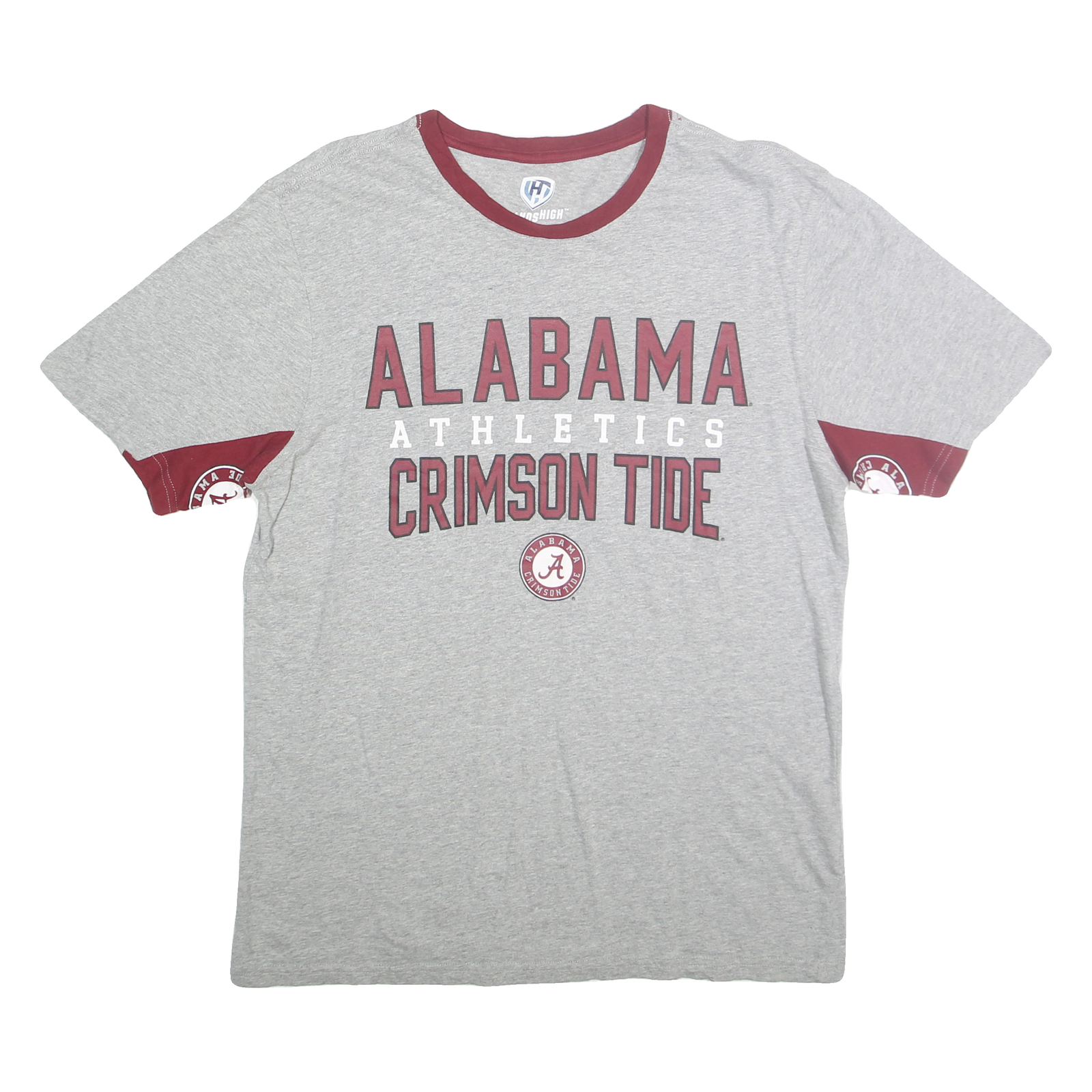 HANDSHIGH Mens Grey & Crimson Alabama Crimson Tide Graphic T-Shirt XL Short