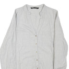 ZARA Womens Grey Cotton Blend Blouse Long Sleeve Button Neck M Casual