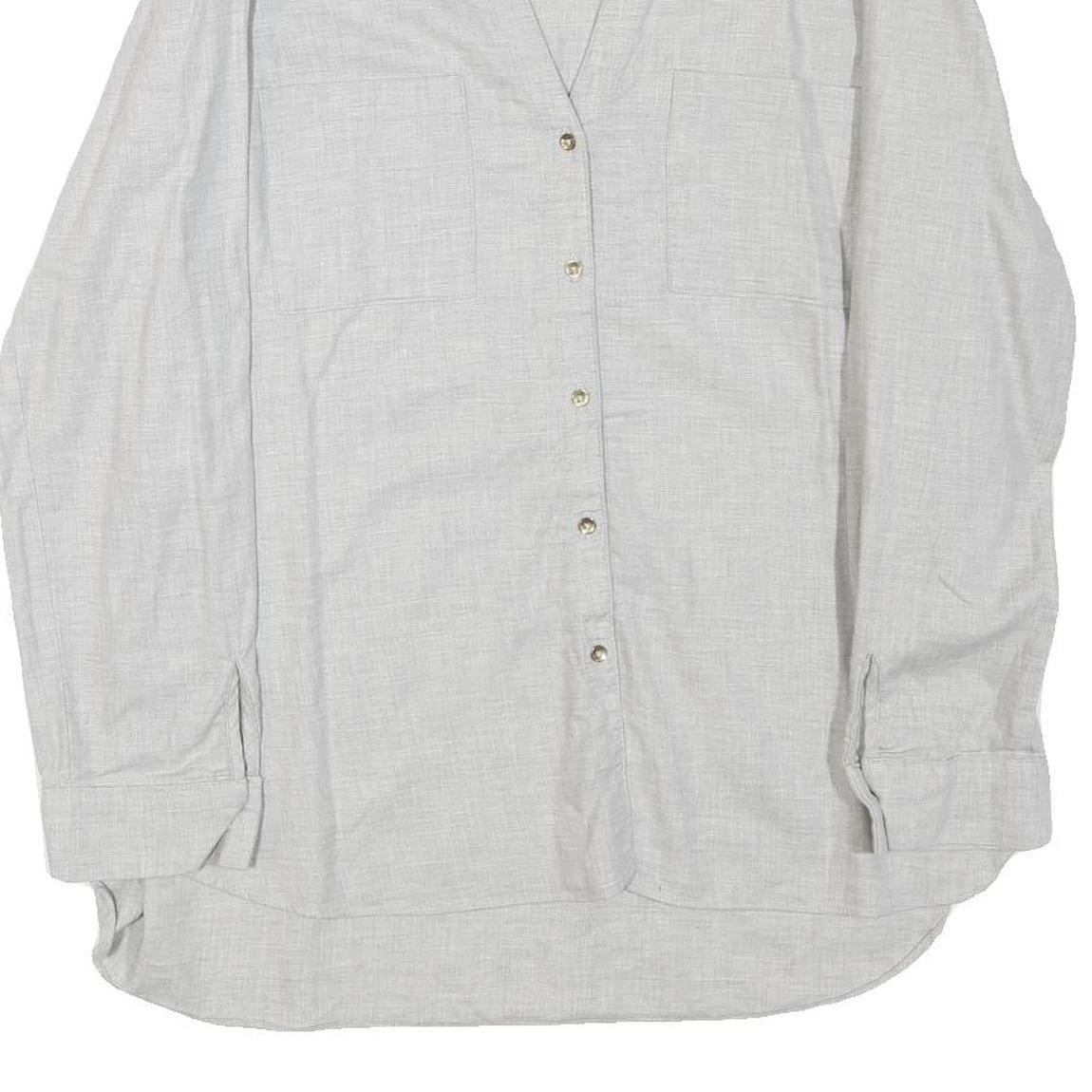 ZARA Womens Grey Cotton Blend Blouse Long Sleeve Button Neck M Casual