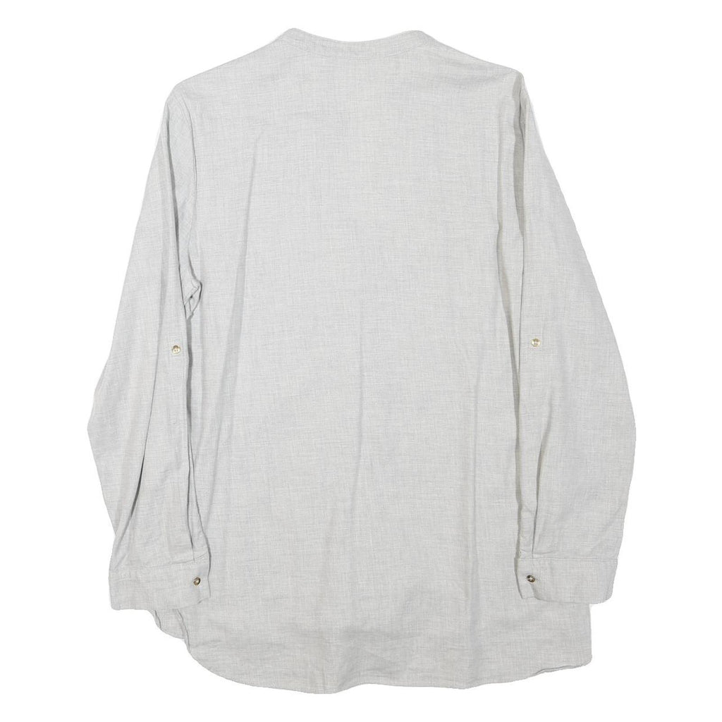 ZARA Womens Grey Cotton Blend Blouse Long Sleeve Button Neck M Casual