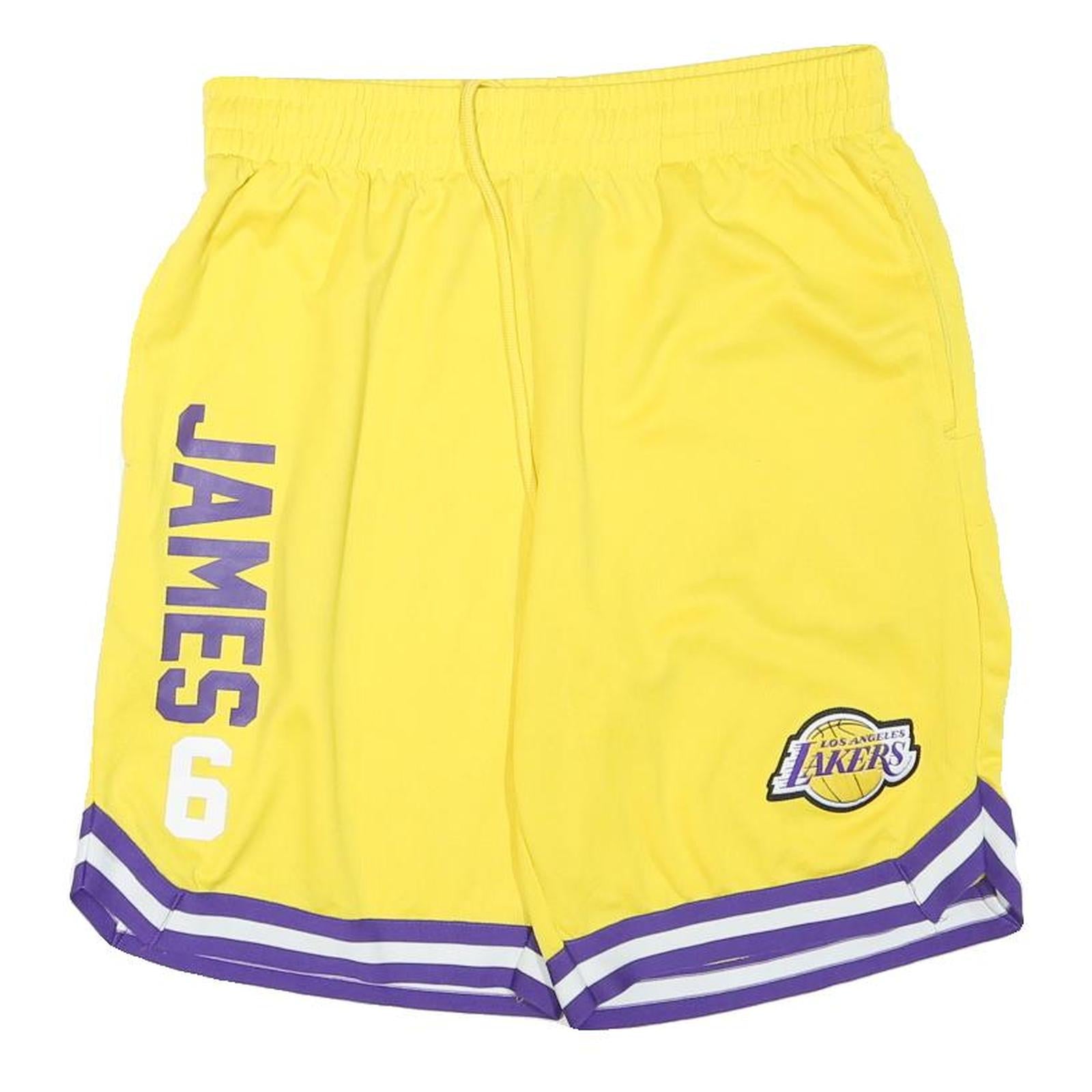 NBA Mens Yellow Sports Shorts L W30 James 6 Los Angeles Lakers Print