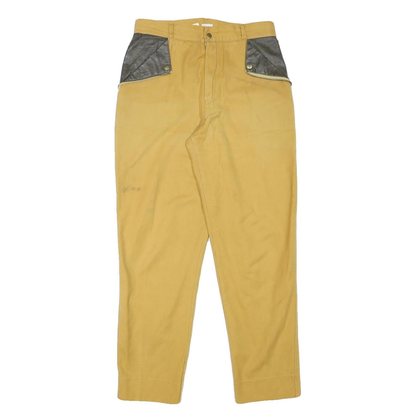 ACKERMANN Mens Cotton Blend Yellow Relaxed Straight Trousers W26 L27 Zip Casual