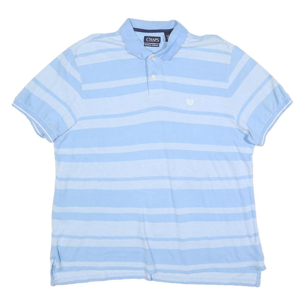 CHAPS Mens Blue & White Striped Short Sleeve Polo Shirt XL Casual Cotton Blend