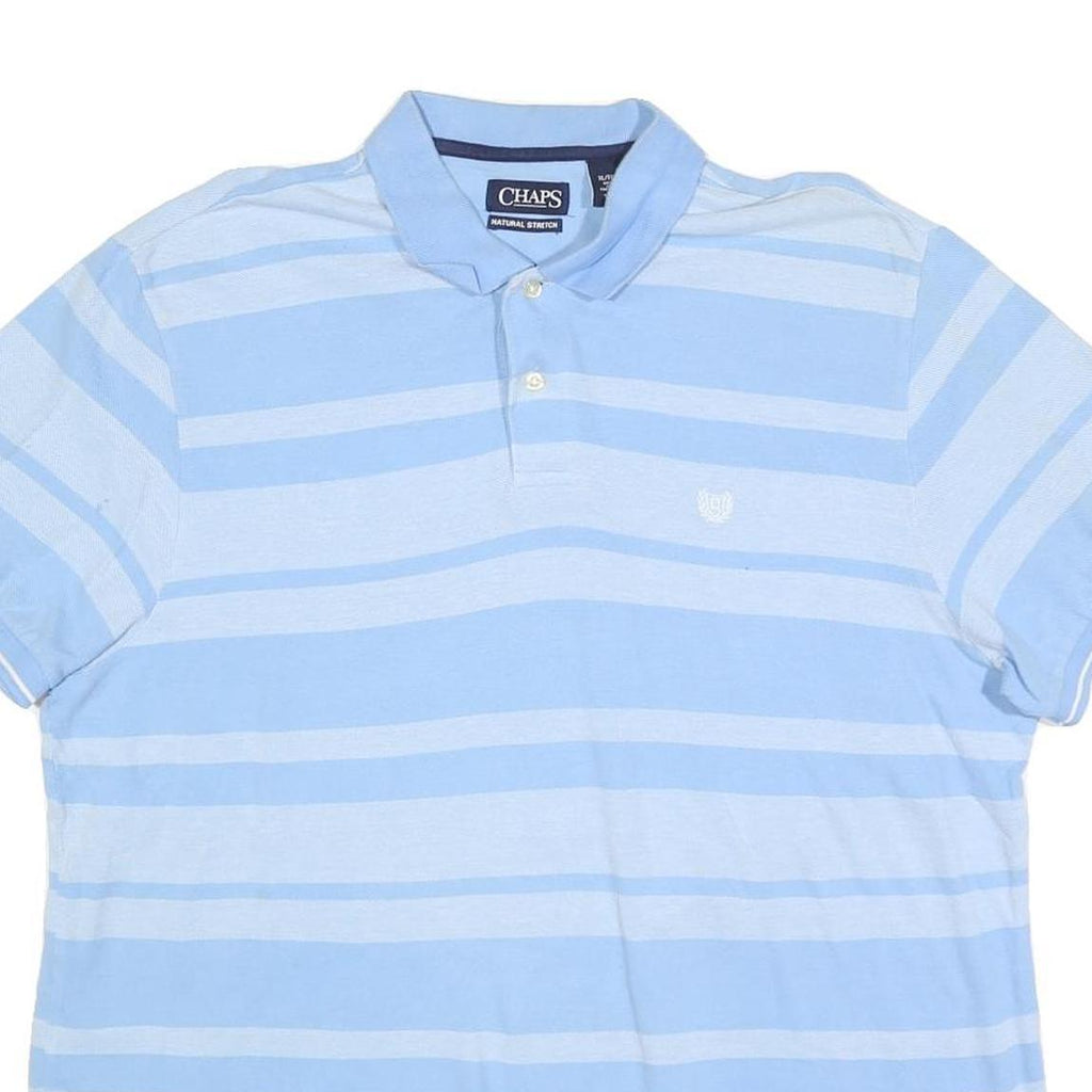 CHAPS Mens Blue & White Striped Short Sleeve Polo Shirt XL Casual Cotton Blend