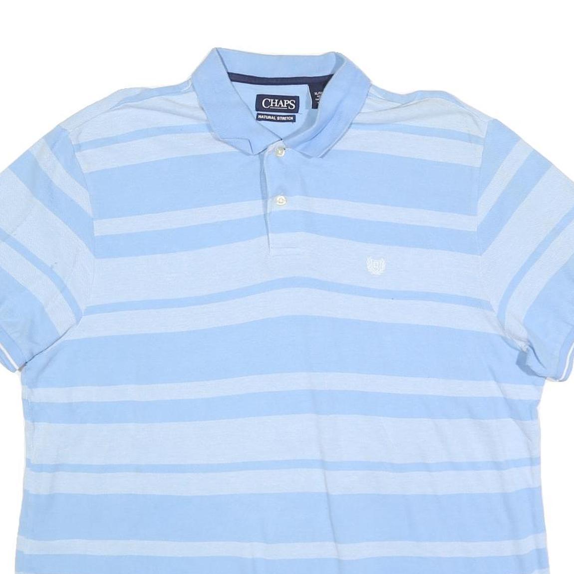 CHAPS Mens Blue & White Striped Short Sleeve Polo Shirt XL Casual Cotton Blend
