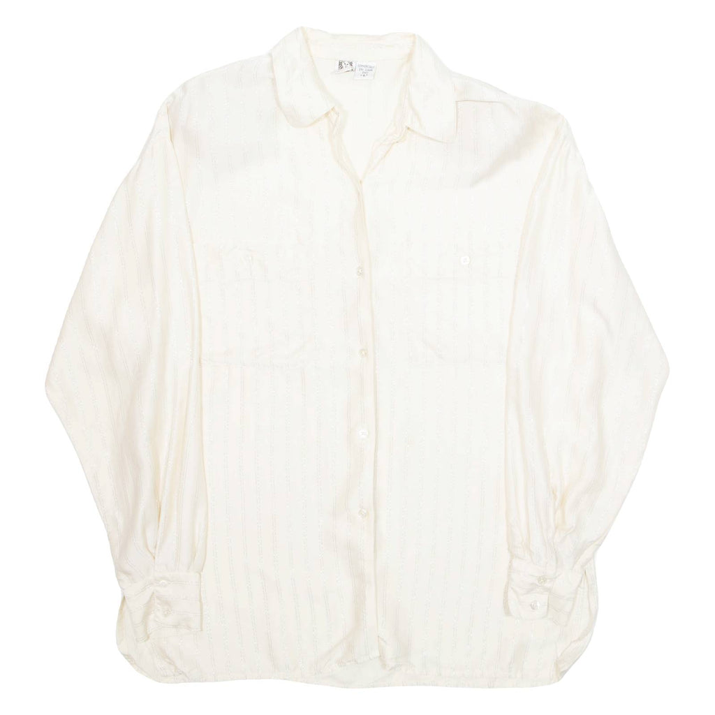 ANNE KLEIN Womens Blouse Cream Collared Long Sleeve Striped L