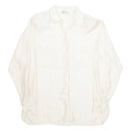 ANNE KLEIN Womens Blouse Cream Collared Long Sleeve Striped L