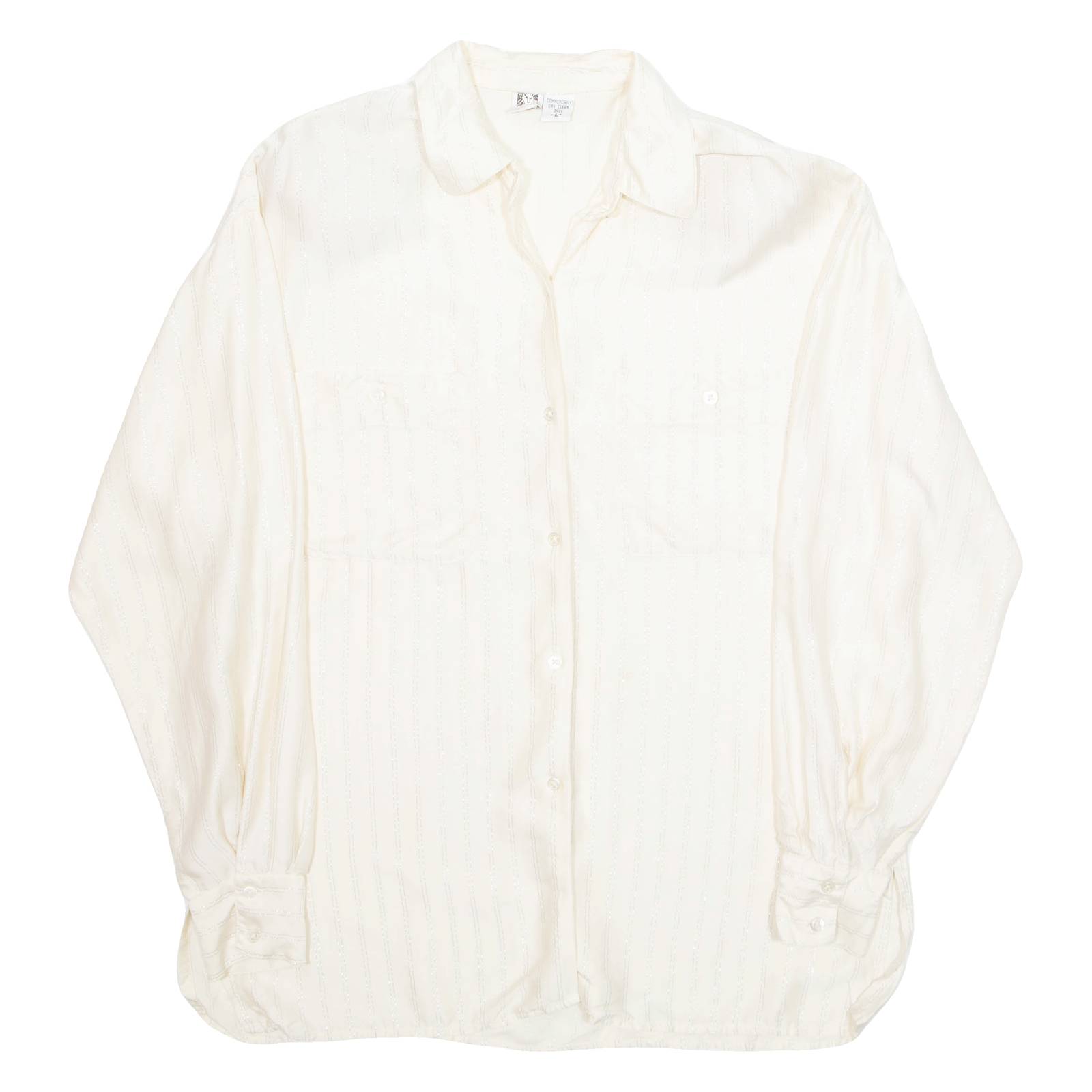 ANNE KLEIN Womens Blouse Cream Collared Long Sleeve Striped L