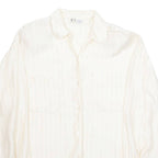 ANNE KLEIN Womens Blouse Cream Collared Long Sleeve Striped L