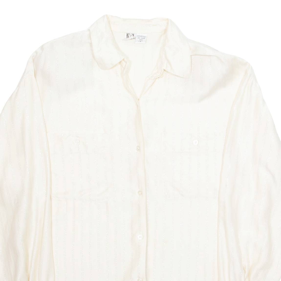 ANNE KLEIN Womens Blouse Cream Collared Long Sleeve Striped L