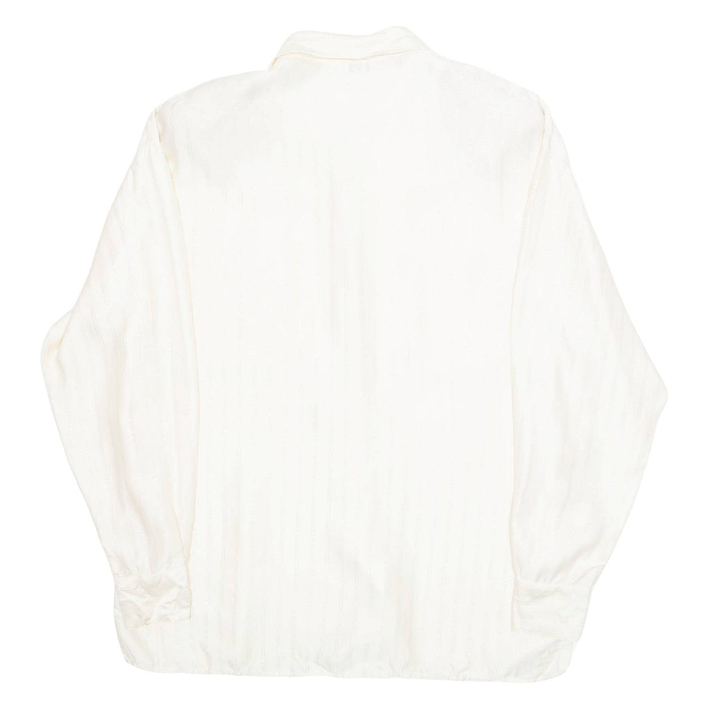 ANNE KLEIN Womens Blouse Cream Collared Long Sleeve Striped L