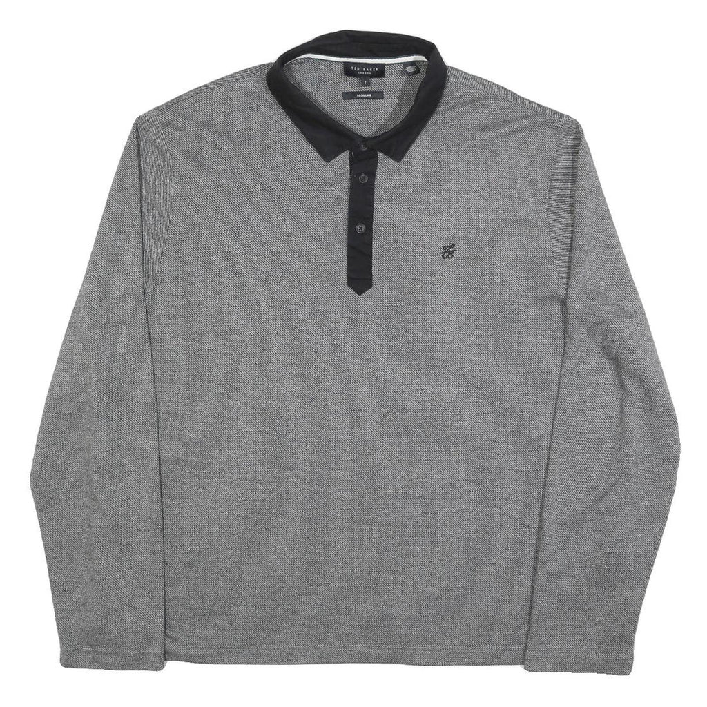 TED BAKER Mens Grey Polo Shirt XL Long Sleeve Plain Cotton Casual Basic