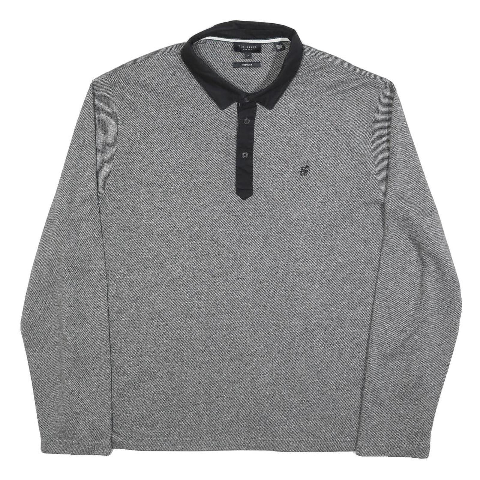 TED BAKER Mens Grey Polo Shirt XL Long Sleeve Plain Cotton Casual Basic