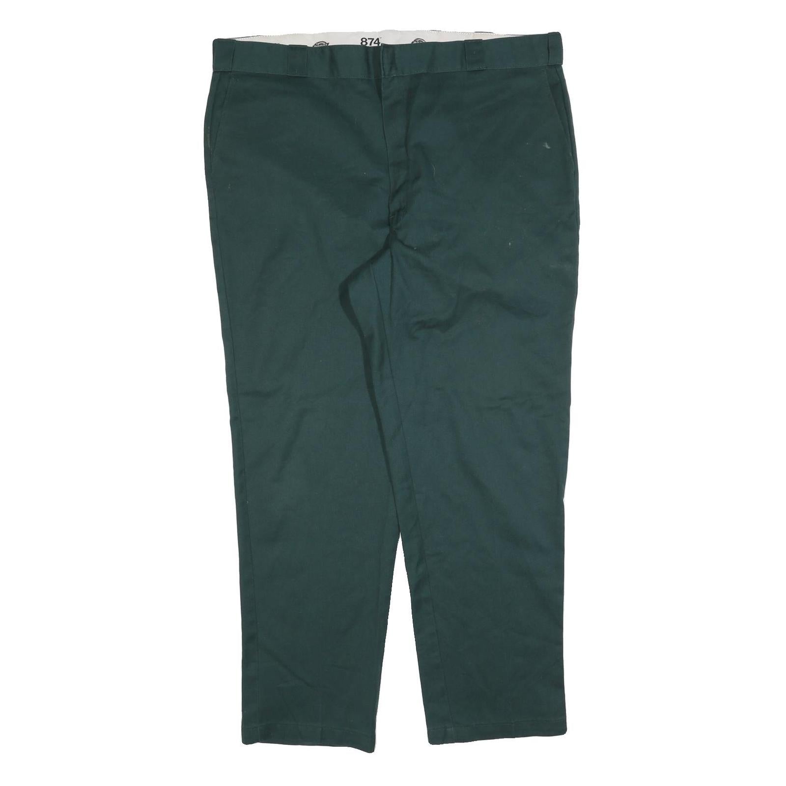 DICKIES Mens Cotton Blend Dark Green Relaxed Straight Trousers W44 L32 Workwear