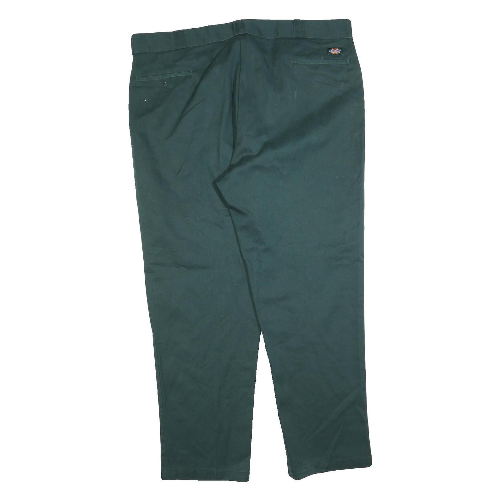 DICKIES Mens Cotton Blend Dark Green Relaxed Straight Trousers W44 L32 Workwear