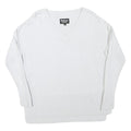 BARBOUR INTERNATIONAL Womens White Plain Jumper V-Neck Basic Knit UK 8 Cotton