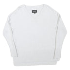 BARBOUR INTERNATIONAL Womens White Plain Jumper V-Neck Basic Knit UK 8 Cotton