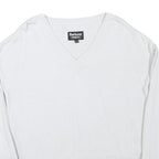 BARBOUR INTERNATIONAL Womens White Plain Jumper V-Neck Basic Knit UK 8 Cotton