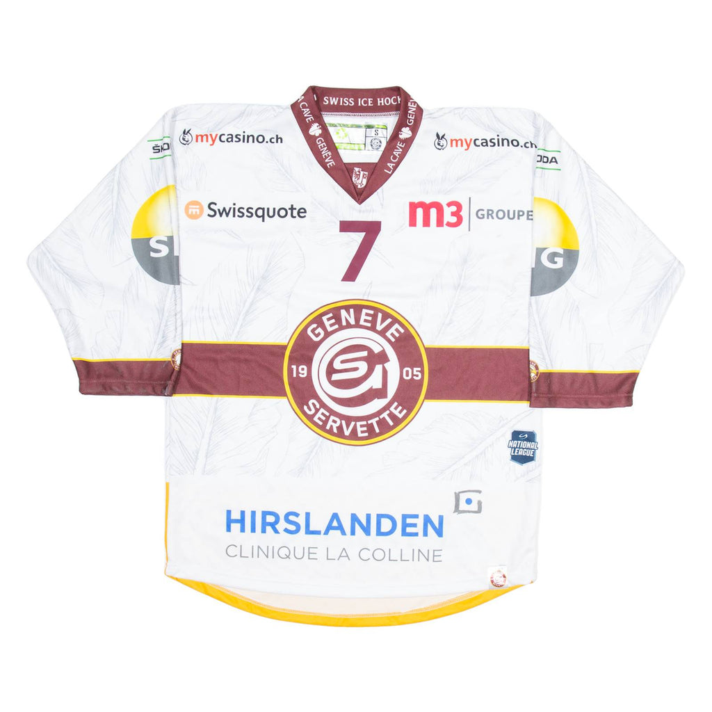 SWISS ICE HOCKEY Geneve Servette Signed Mens Jersey White USA V-Neck S