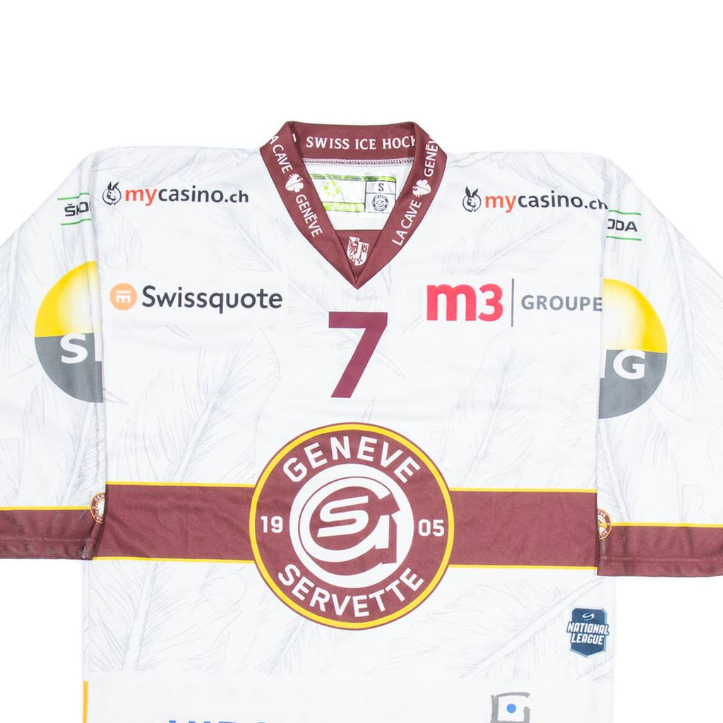 SWISS ICE HOCKEY Geneve Servette Signed Mens Jersey White USA V-Neck S