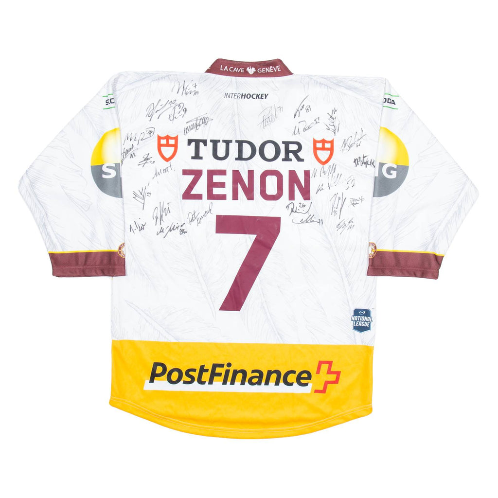 SWISS ICE HOCKEY Geneve Servette Signed Mens Jersey White USA V-Neck S