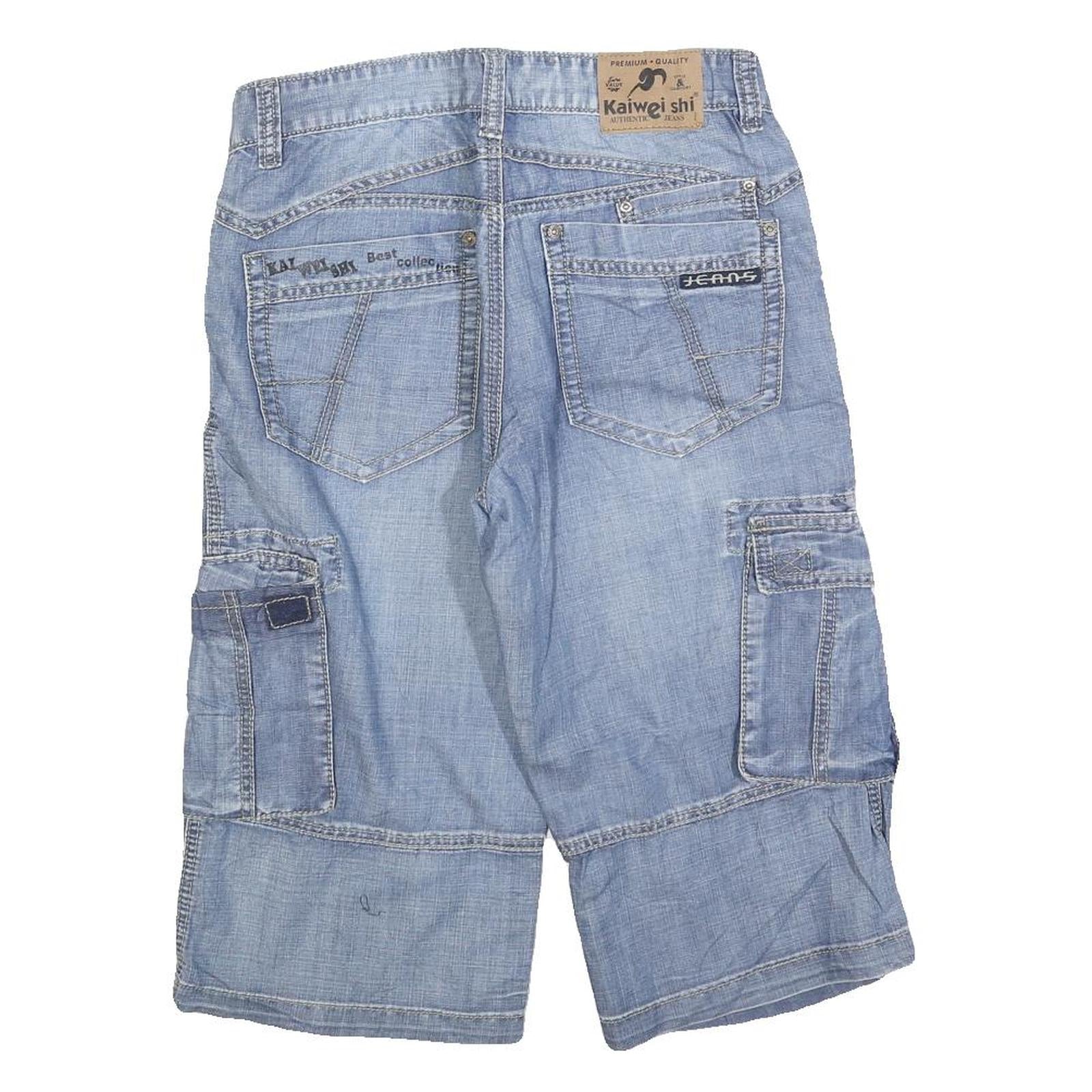KAIWEI SHI Mens Shorts Blue Casual Cargo Denim M W30 Lightweight