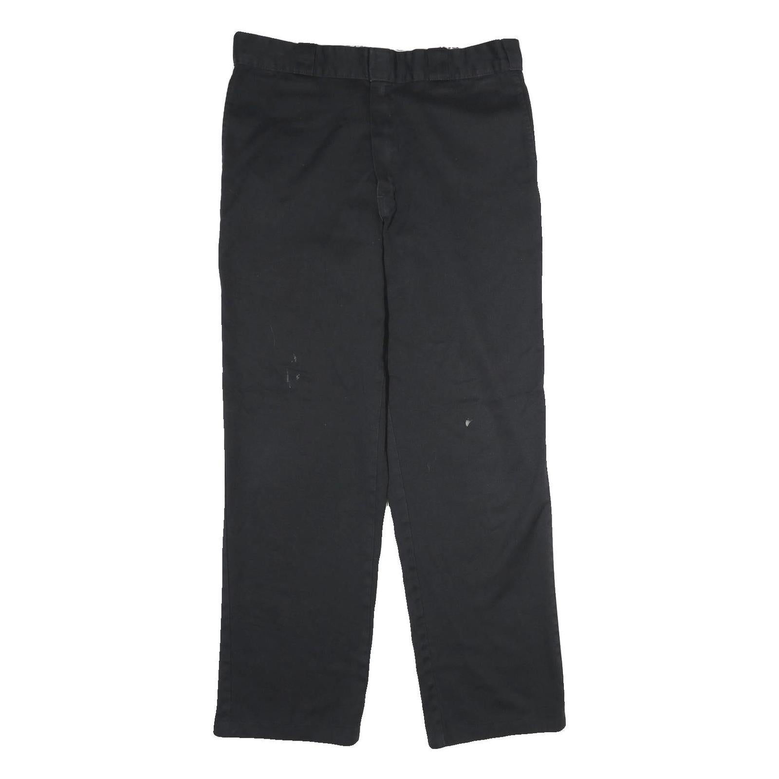 DICKIES Mens Cotton Black Regular Straight Trousers W34 L32 Workwear Zip Closure