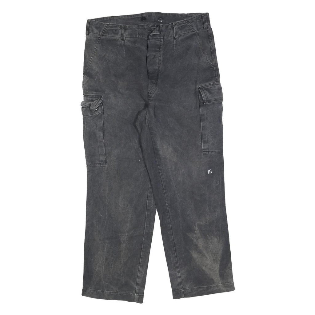 Mens Relaxed Fit Black Cargo Cotton Blend Jeans W36 L30 Zip Closure Utility