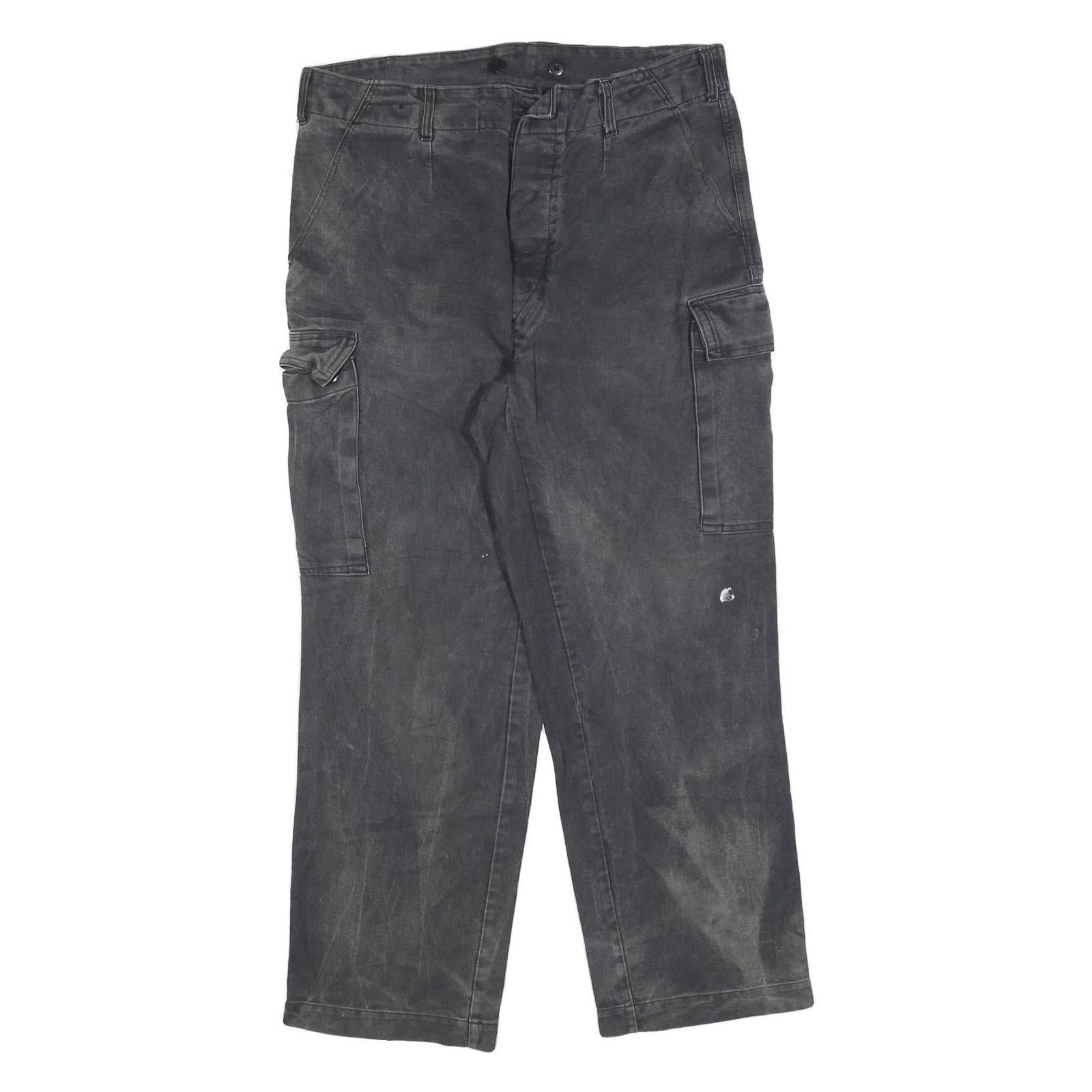 Mens Relaxed Fit Black Cargo Cotton Blend Jeans W36 L30 Zip Closure Utility