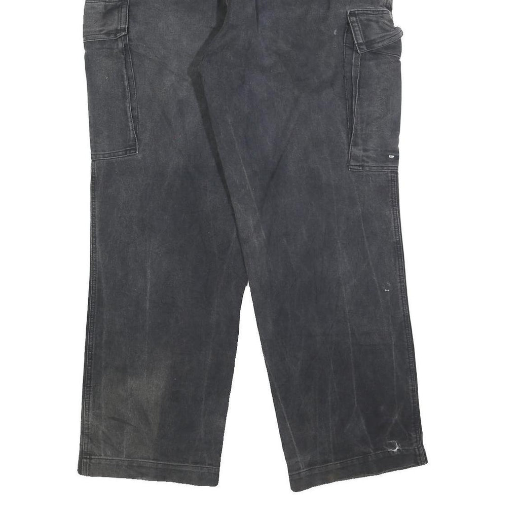 Mens Relaxed Fit Black Cargo Cotton Blend Jeans W36 L30 Zip Closure Utility