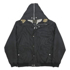 WOOLRICH Mens Black Synthetic Button Jacket XL Fur Trim Hood Sherpa Lining