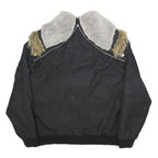 WOOLRICH Mens Black Synthetic Button Jacket XL Fur Trim Hood Sherpa Lining