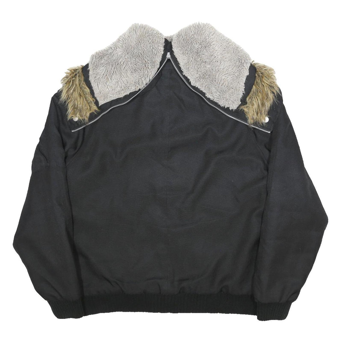 WOOLRICH Mens Black Synthetic Button Jacket XL Fur Trim Hood Sherpa Lining