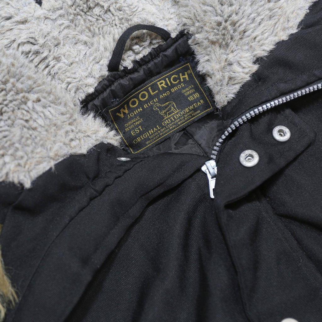 WOOLRICH Mens Black Synthetic Button Jacket XL Fur Trim Hood Sherpa Lining