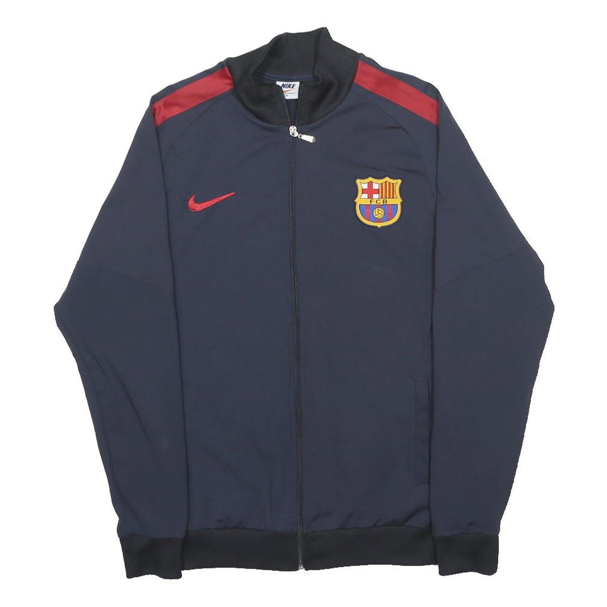 NIKE Mens Navy & Red FC Barcelona Track Jacket M Cotton Blend Zip Sportswear