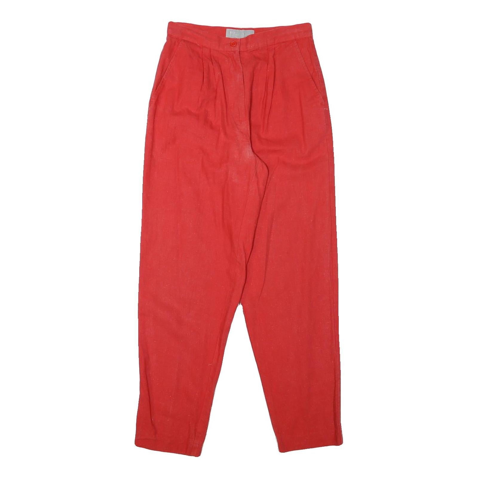PANTALON Mens Cotton Blend Red Relaxed Tapered Trousers W27 L30 Casual Style