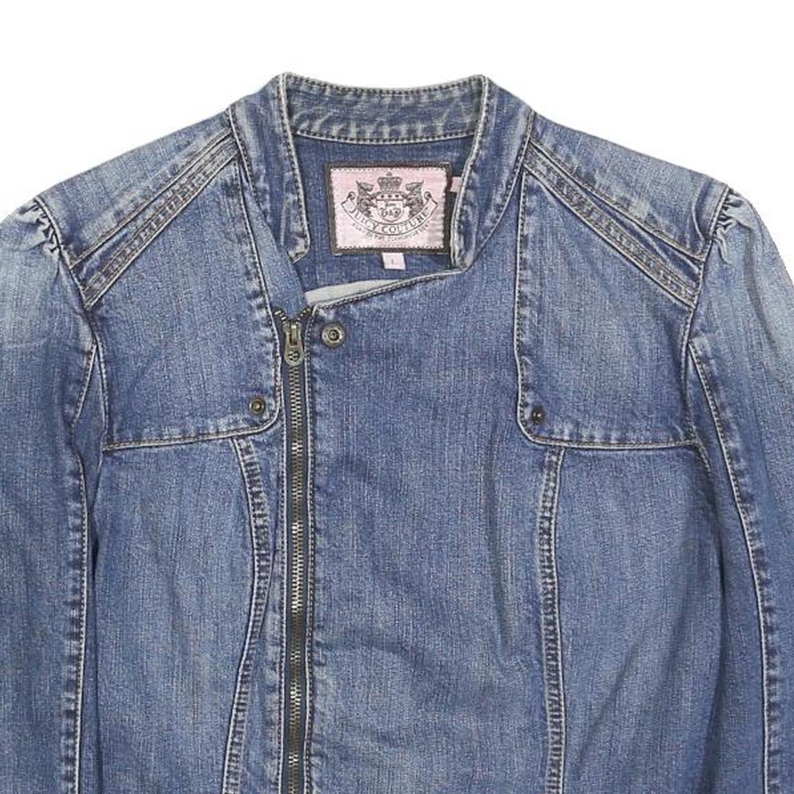 JUICY COUTURE Girls Blue Denim Jacket L Cotton Blend Button Closure Casual