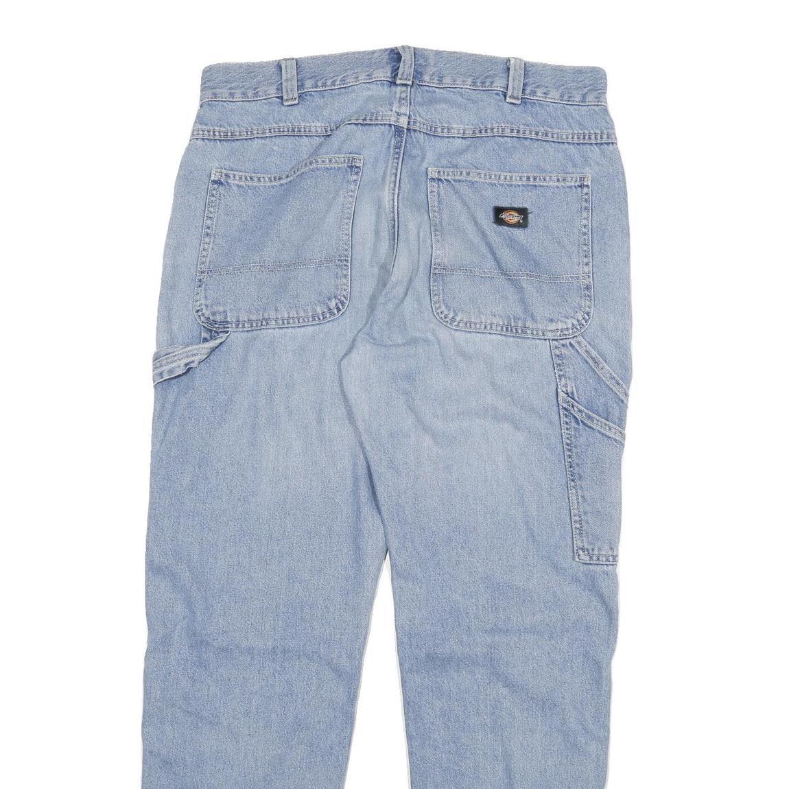 DICKIES Mens Jeans Blue Regular Straight Denim Rinse W34 L32 Workwear