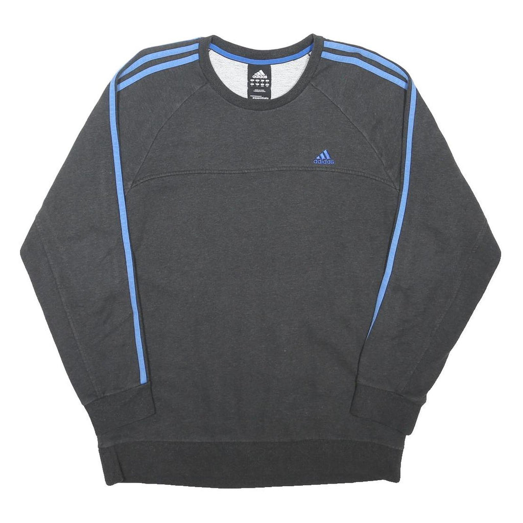 ADIDAS Mens Black & Blue Crew Neck L Cotton Blend Sweatshirt Sports Casual