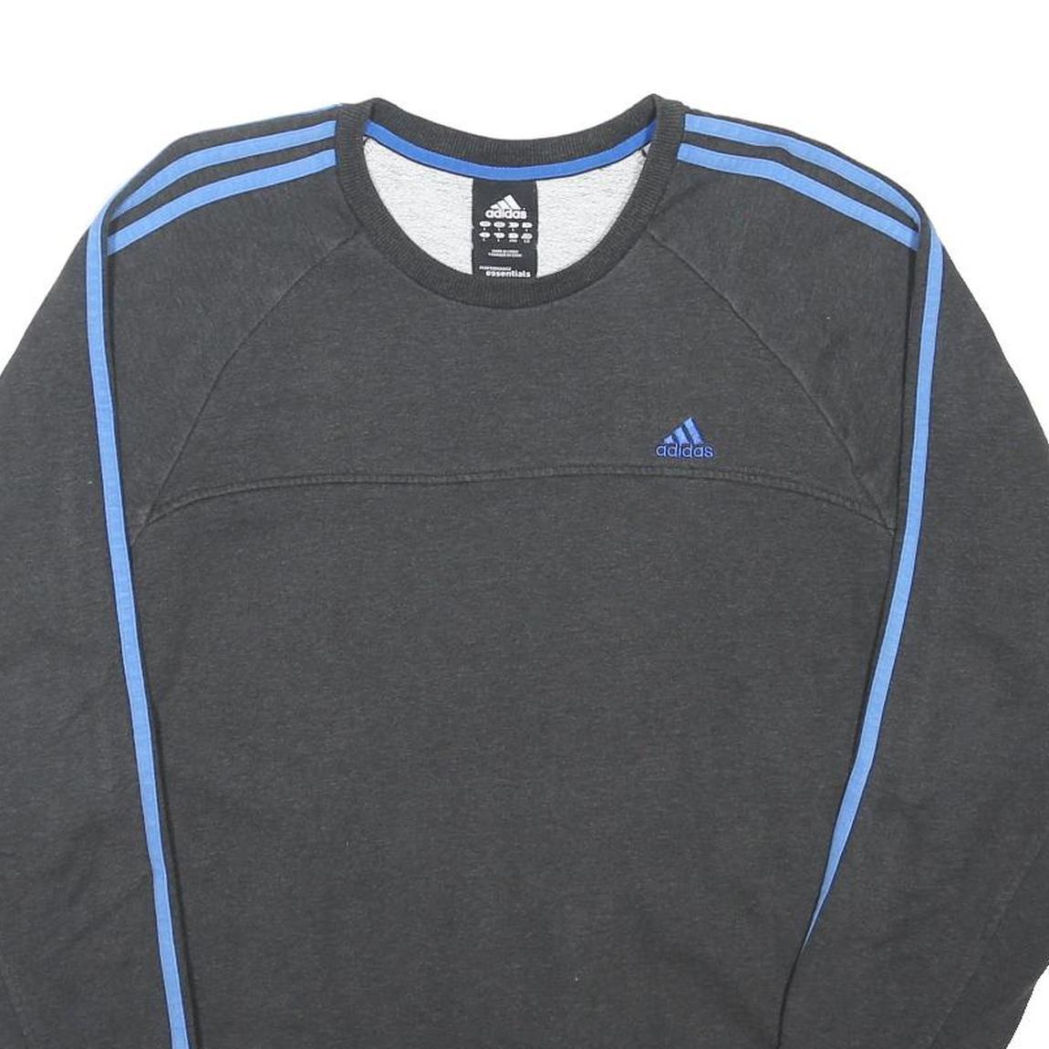 ADIDAS Mens Black & Blue Crew Neck L Cotton Blend Sweatshirt Sports Casual
