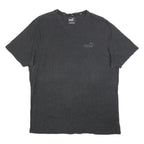 PUMA Mens Grey Cotton Blend T-Shirt L Short Sleeve V-Neck Logo Casual Wear