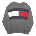 TOMMY HILFIGER Mens Grey Red & White Patterned Crew Neck Jumper Cotton Blend 2XL