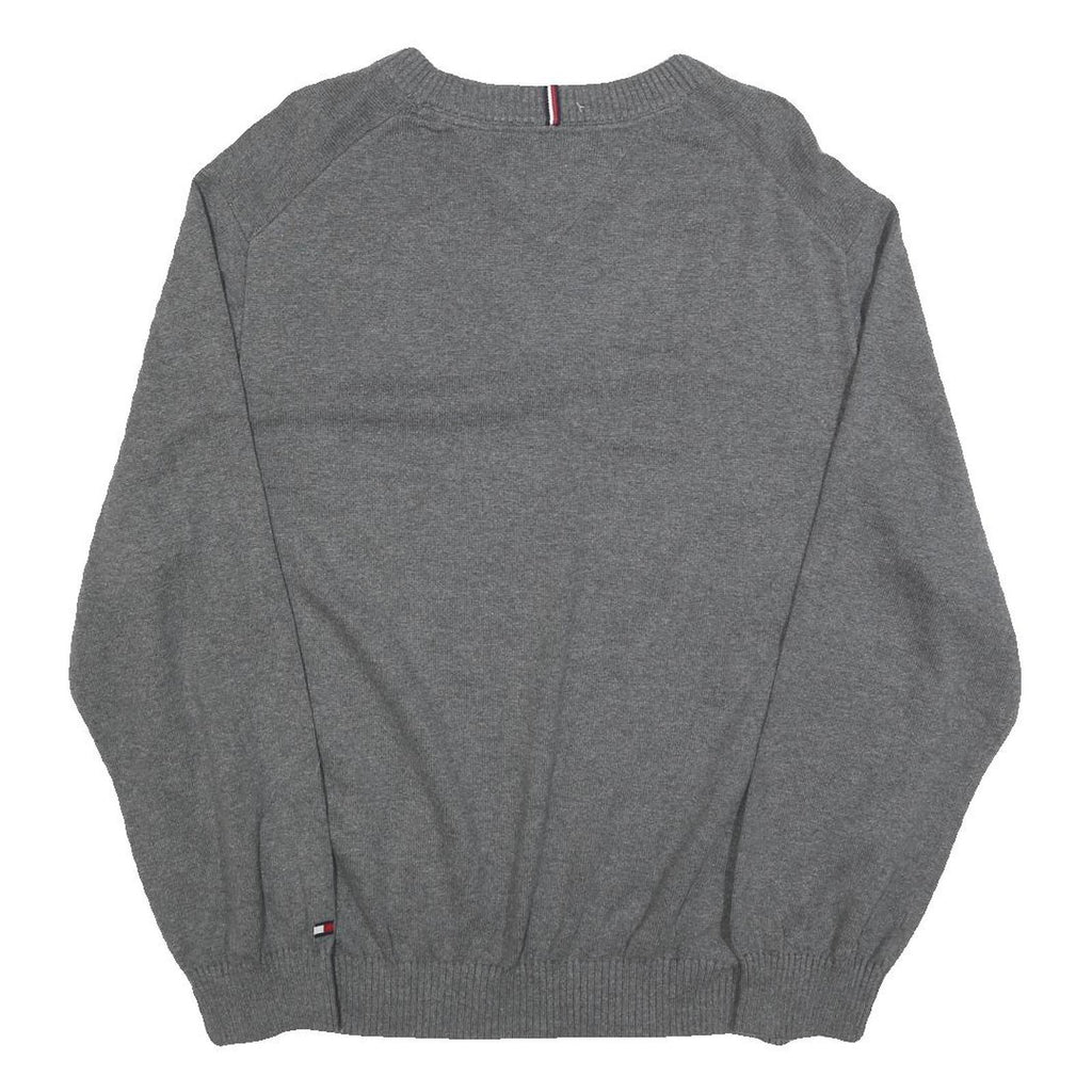 TOMMY HILFIGER Mens Grey Red & White Patterned Crew Neck Jumper Cotton Blend 2XL