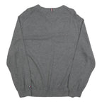 TOMMY HILFIGER Mens Grey Red & White Patterned Crew Neck Jumper Cotton Blend 2XL