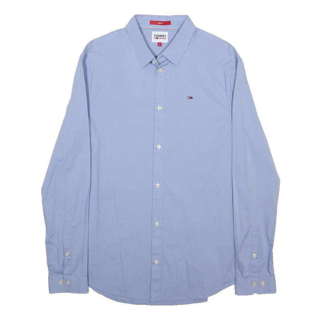TOMMY JEANS Mens Blue Plain Shirt L Classic Button Down Long Sleeve Casual
