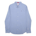 TOMMY JEANS Mens Blue Plain Shirt L Classic Button Down Long Sleeve Casual