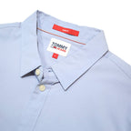 TOMMY JEANS Mens Blue Plain Shirt L Classic Button Down Long Sleeve Casual