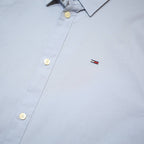 TOMMY JEANS Mens Blue Plain Shirt L Classic Button Down Long Sleeve Casual