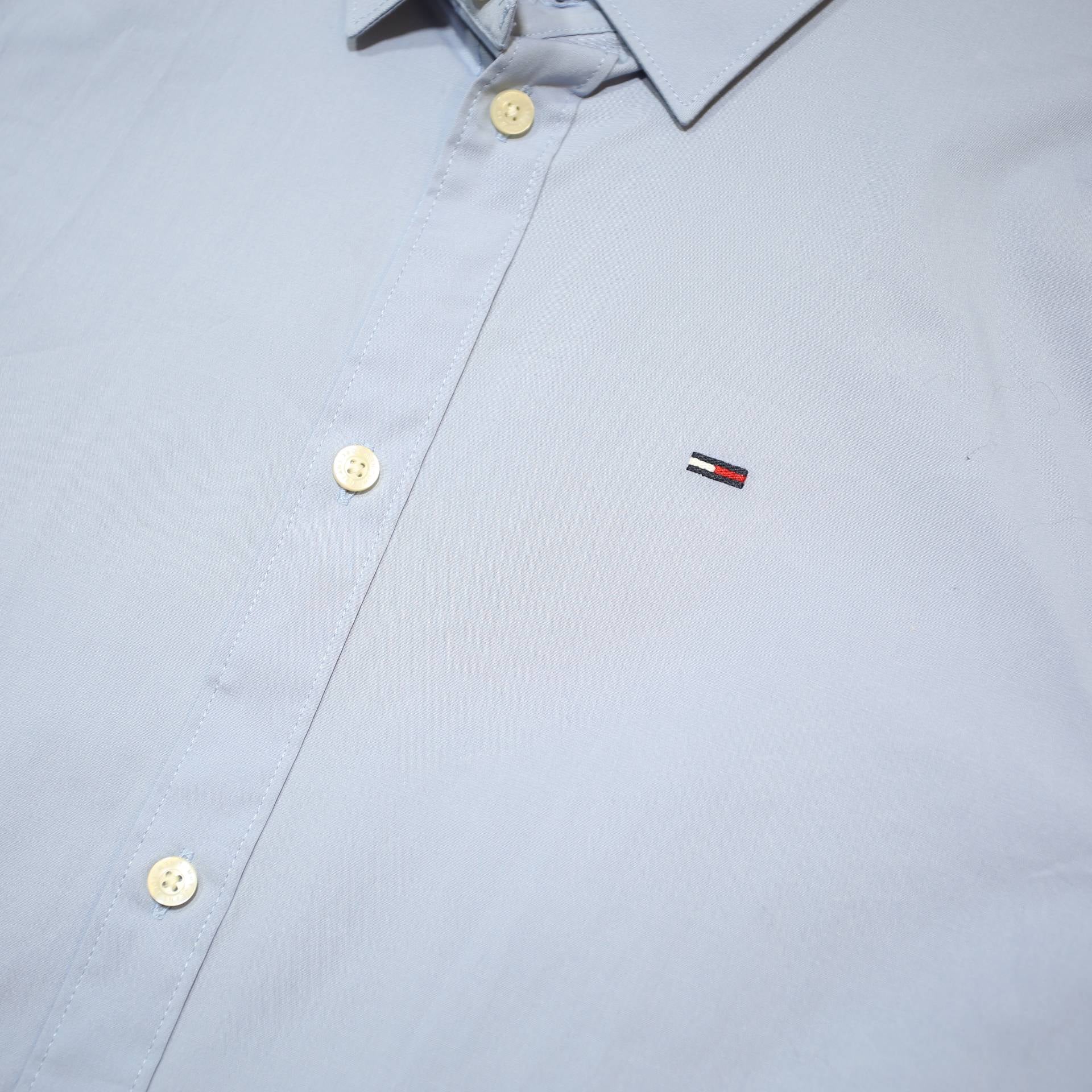 TOMMY JEANS Mens Blue Plain Shirt L Classic Button Down Long Sleeve Casual