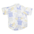 SCHILD Mens Cream & Blue Patterned Casual Shirt L Cotton Blend Short Sleeve